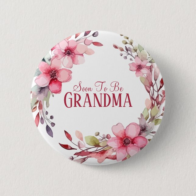 Floral Custom Grandmother to Be Baby Shower 6 Cm Round Badge (Front)