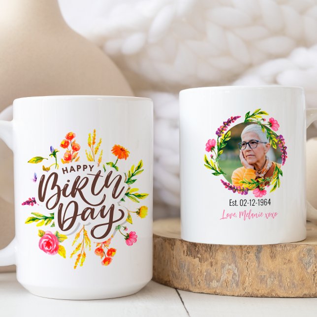 Floral Custom Happy Birthday Photograph Coffee Mug (Creator Uploaded)