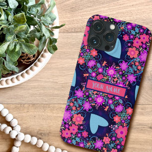Floral Custom Heart Pattern BlueInspirivity  iPhone 13 Pro Max Case