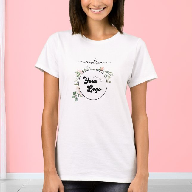 Floral Custom Logo Business Salon Hairstylist  T-Shirt (Creator Uploaded)