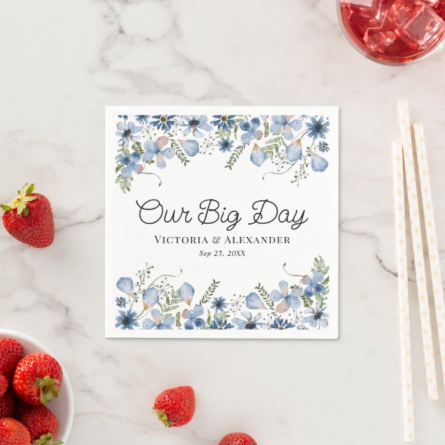 Floral Custom Message Our Big Day Wedding  Napkin (Insitu)