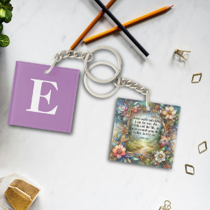Floral Custom Monogram Inspirational Christian Key Ring