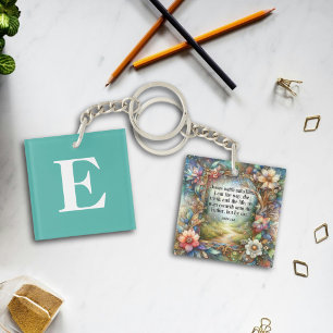 Floral Custom Monogram Inspirational Christian  Key Ring