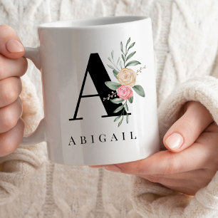 Floral Custom Monogram Name  Coffee Mug