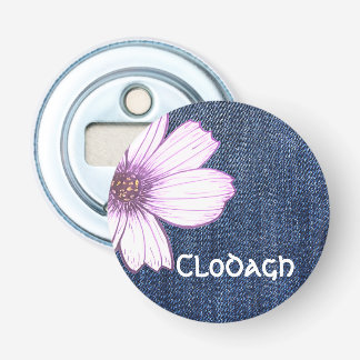 Floral Custom Name blue jeans texture Bottle Opener