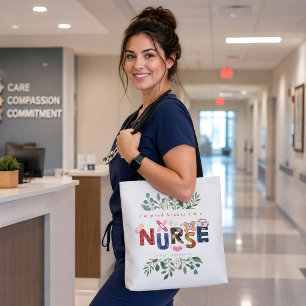 Floral Custom Name Christmas Nurse Gift Tote Bag