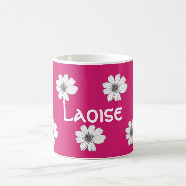 Floral Custom Name Fuscia Pink Coffee Mug (Center)