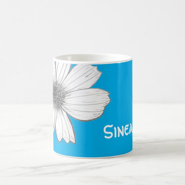 Floral Custom Name Light Blue Coffee Mug (Center)