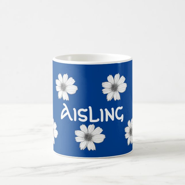 Floral Custom Name Royal Blue Coffee Mug (Center)