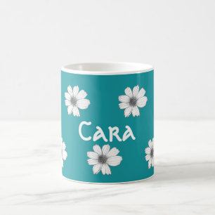 Floral Custom Name Teal Coffee Mug