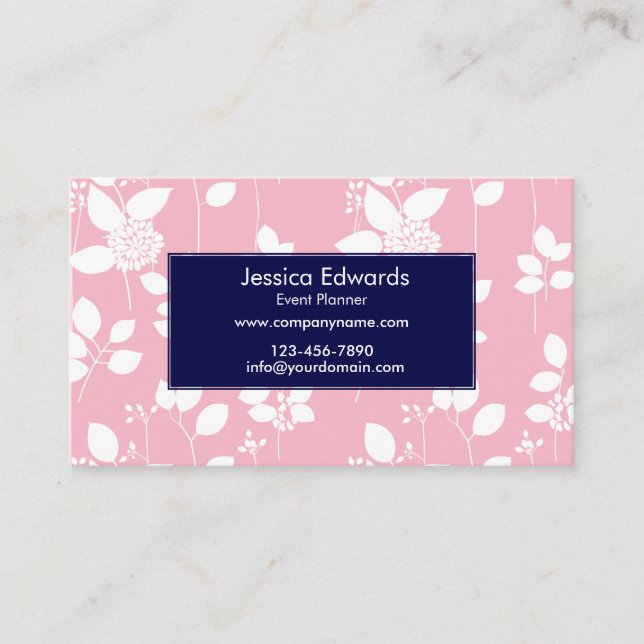 Floral Custom Personalised Pink Blue Business Card (Front)
