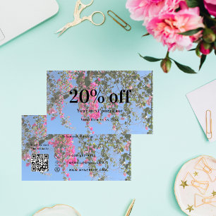Floral custom photo qr code business  discount card