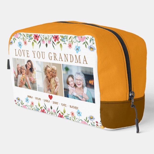 Floral Custom Text Monogram Family Photo Dopp Kit (Right Corner)