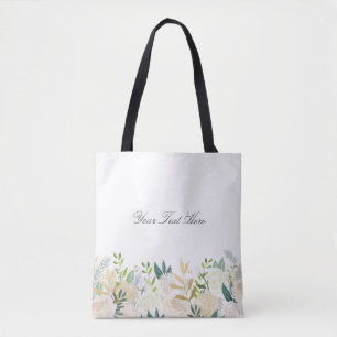 Floral Custom Text Tote White Bag