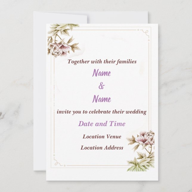 Floral Customisable Wedding Invitation (Front)