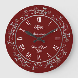 Floral Customise Happy Silver 25th Anniversary Large Clock