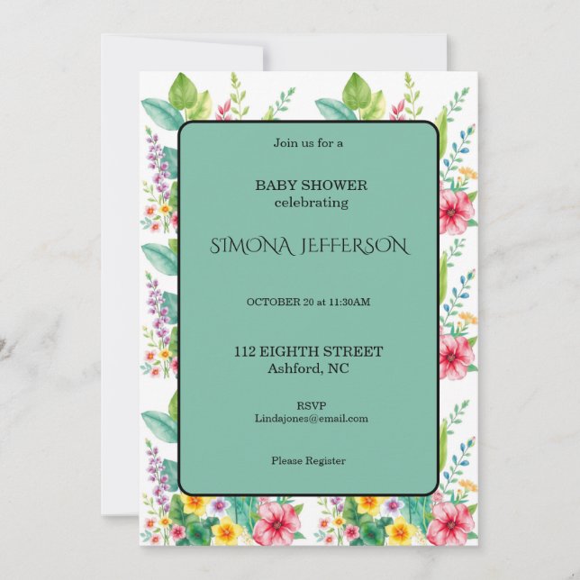 Floral Cute Baby Shower Invitation (Front)