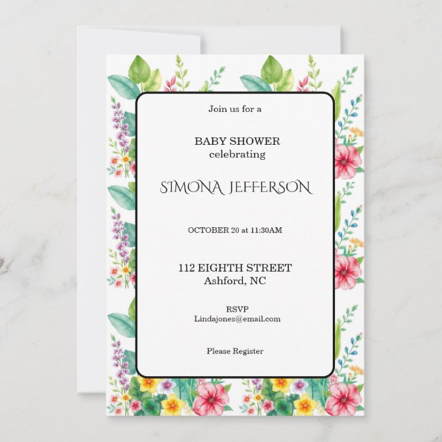 Floral Cute Baby Shower Invitation (Front)