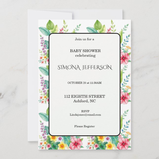 Floral Cute Baby Shower Invitation (Front)