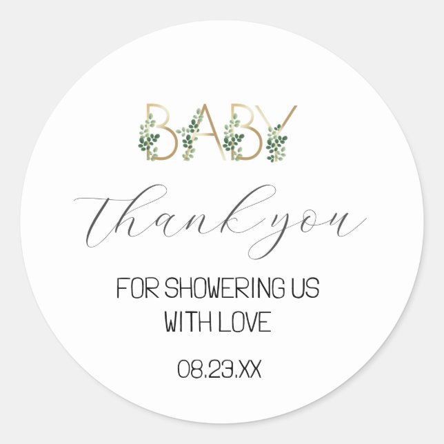 Floral Cute Baby Shower Thank You Favour  Classic Round Sticker (Front)
