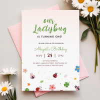 Floral Cute Bug Ladybug Girl 1st Birthday Party