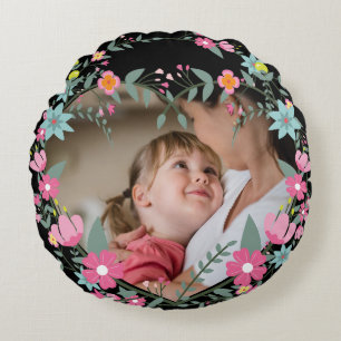 Floral Cute Flower Photo Frame Round Cushion