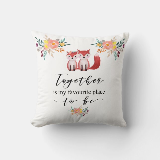 Floral Cute Foxes Together is my Favourite Cushion (Front)