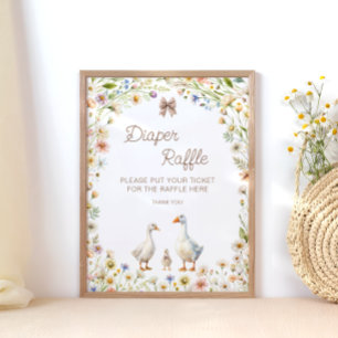 Floral Cute Goose Baby Shower Diaper Raffle Poster