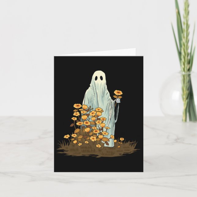 Floral Cute Halloween Ghost Spooky Gothic  Card (Front)