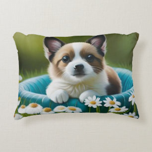 Floral cute little dog in dazies decorative cushion
