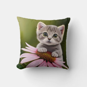 Floral cute little grey cat  cushion