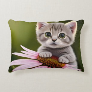 Floral cute little grey cat decorative cushion