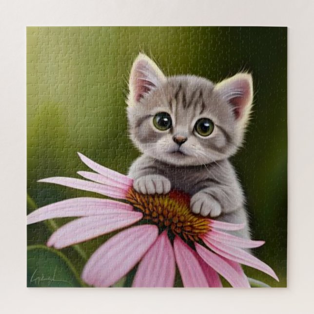 Floral cute little grey cat  jigsaw puzzle (Vertical)