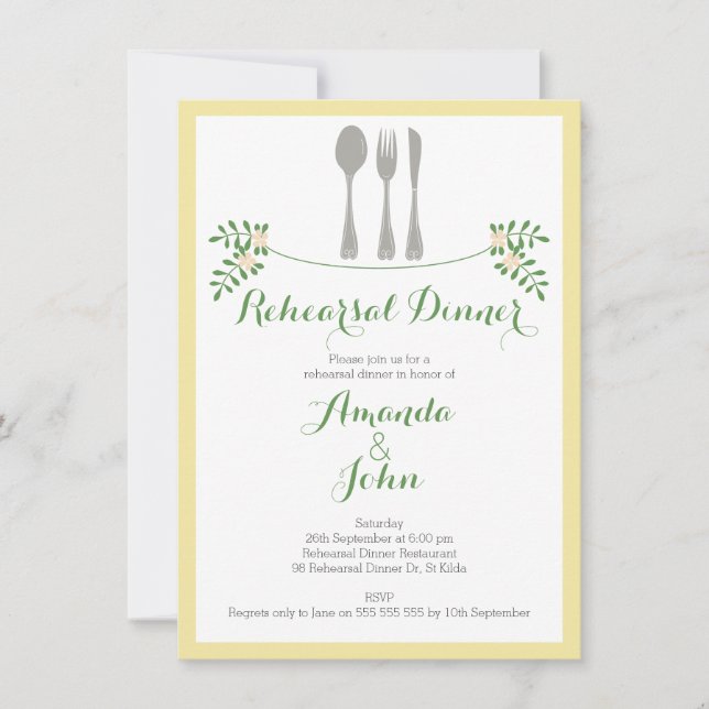 Floral Cutlery Rehearsal Dinner Invitation (Front)
