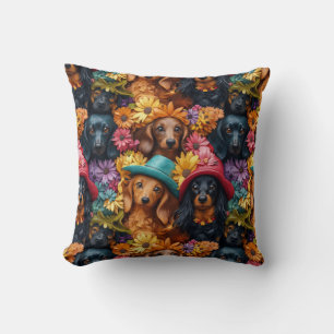 Floral Dachshund Seamless Pattern - Dog Lovers Cushion