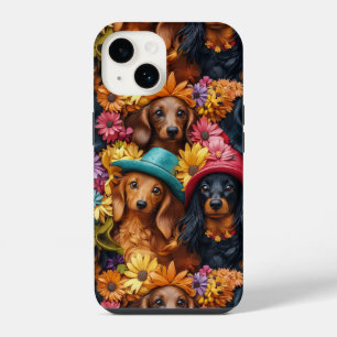 Floral Dachshund Seamless Pattern - Dog Lovers iPhone 14 Case