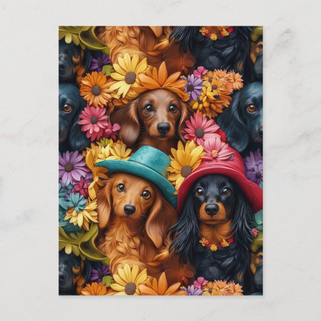 Floral Dachshund Seamless Pattern - Dog Lovers Postcard (Front)