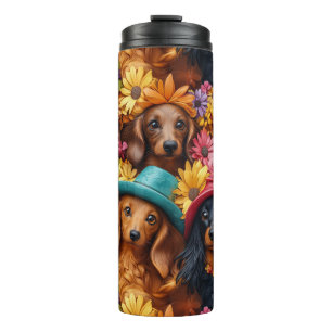 Floral Dachshund Seamless Pattern - Dog Lovers Thermal Tumbler