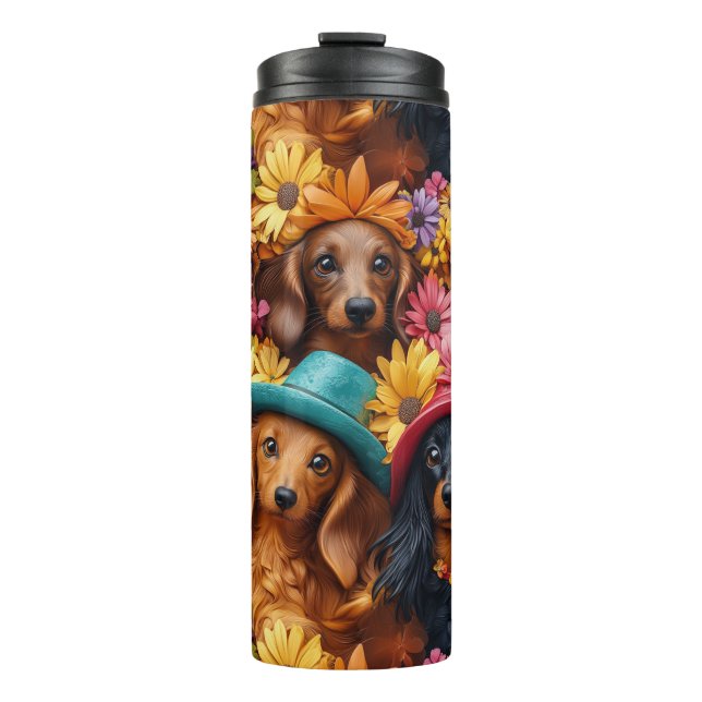Floral Dachshund Seamless Pattern - Dog Lovers Thermal Tumbler (Front)