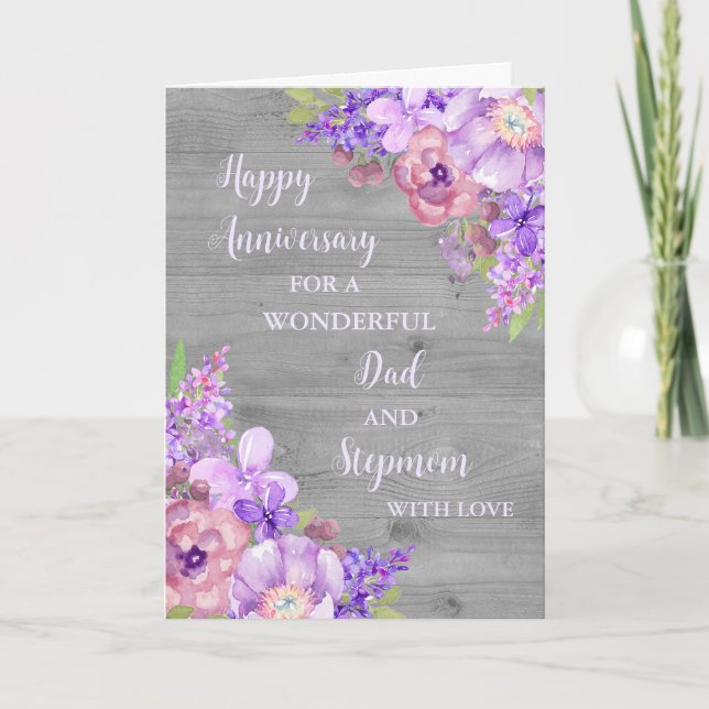 Floral Dad and Stepmom Anniversary Card (Front)