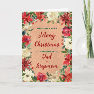 Floral Dad and Stepmom Merry Christmas Card