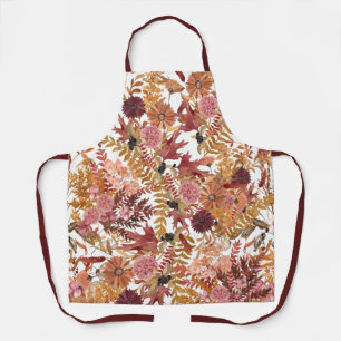 Floral Daisies Dahlias Red Gold Shades Apron