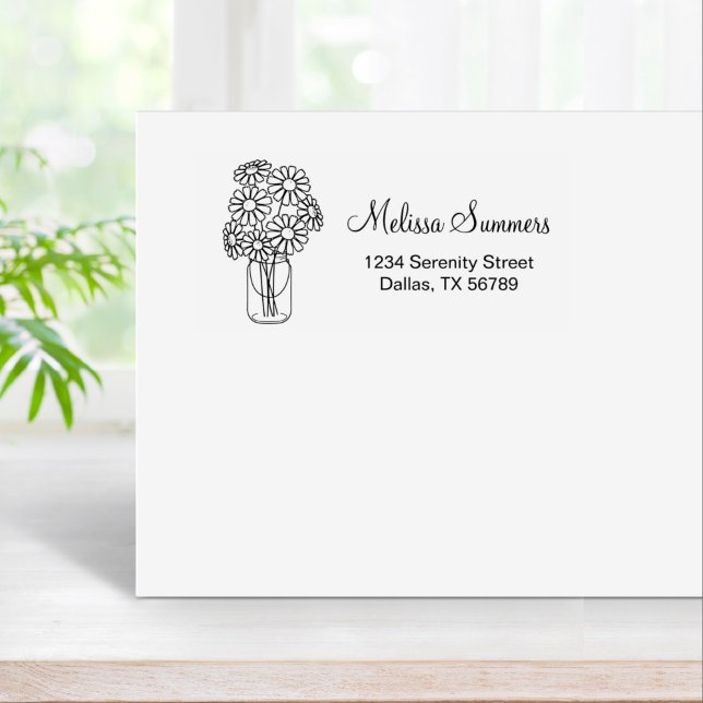 Floral Daisies Mason Jar Address Rubber Stamp (Creator Uploaded)