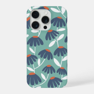 Floral Daisies Pattern Blue & Red iPhone 15 Pro Case