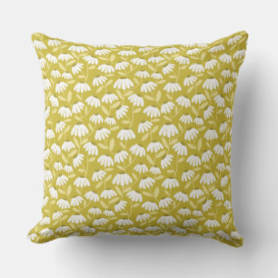 Floral Daisies Pattern Dark Gold & Olive Green Cushion