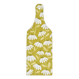 Floral Daisies Pattern Dark Gold & Olive Green Cutting Board