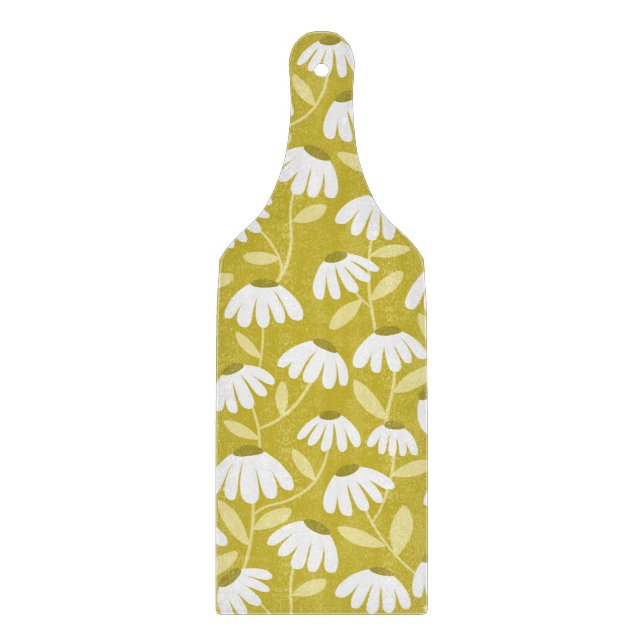 Floral Daisies Pattern Dark Gold & Olive Green Cutting Board (Front)