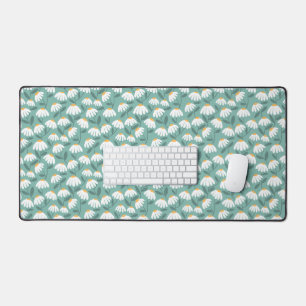 Floral Daisies Pattern Green & White Desk Mat