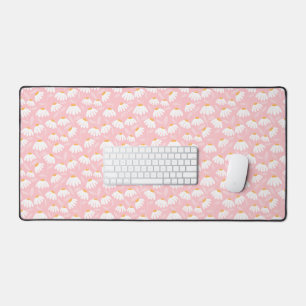 Floral Daisies Pattern Pink & White Desk Mat