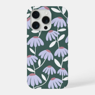 Floral Daisies Pattern Sea Green & Purple iPhone 15 Pro Case